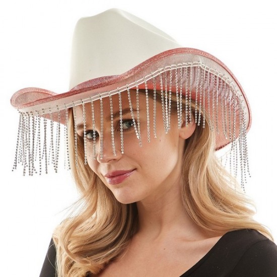 Coral Sparkle Fringe Cowboy Hat