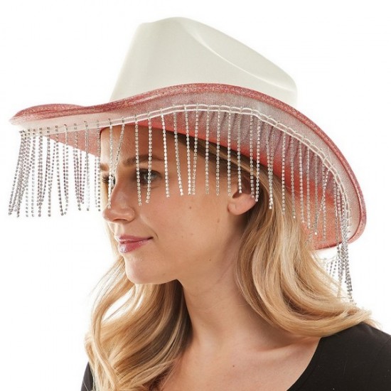 Coral Sparkle Fringe Cowboy Hat