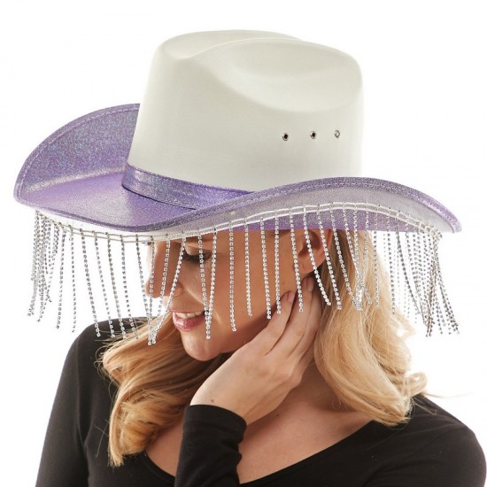 Lavender Sparkle Fringe Cowboy Hat