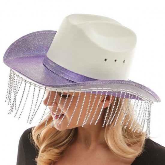 Lavender Sparkle Fringe Cowboy Hat
