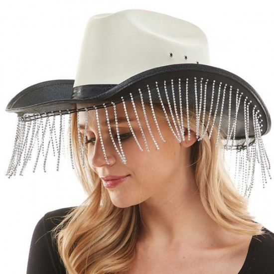 Black Sparkle Fringe Cowboy Hat