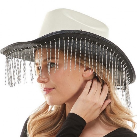 Black Sparkle Fringe Cowboy Hat