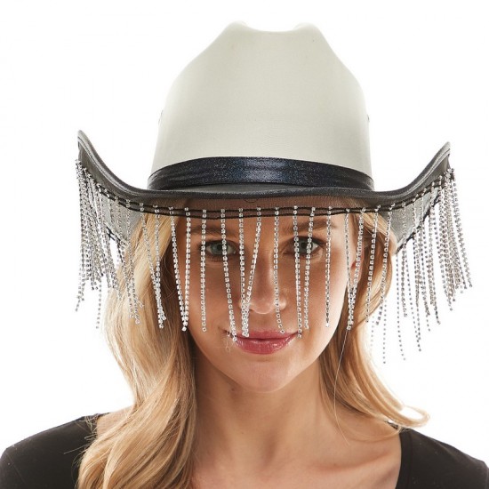 Black Sparkle Fringe Cowboy Hat