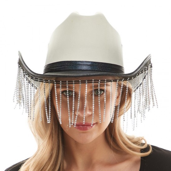 Black Sparkle Fringe Cowboy Hat