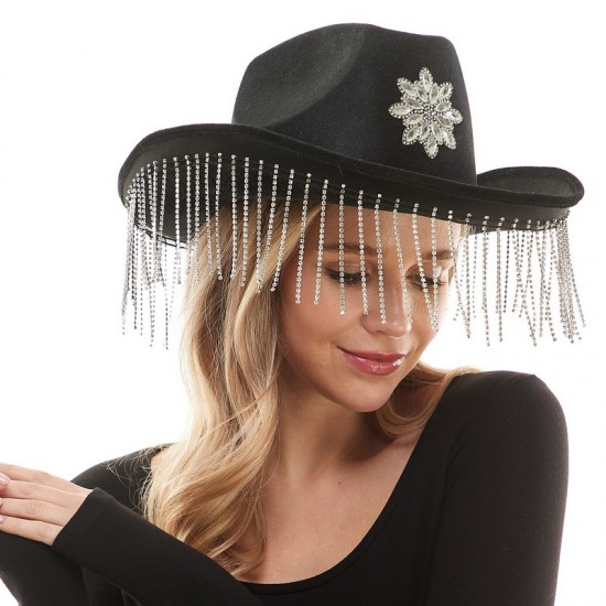 Black Gems Fringe Cowboy Hat