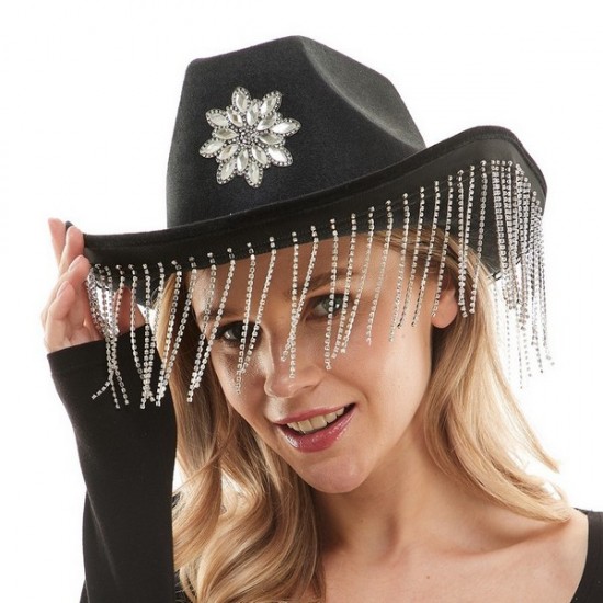 Black Gems Fringe Cowboy Hat