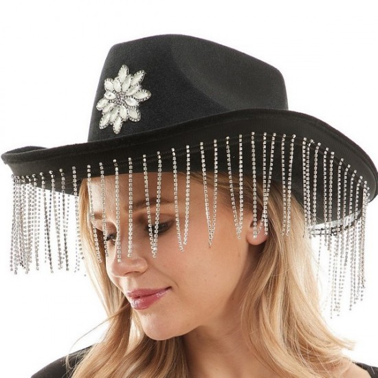 Black Gems Fringe Cowboy Hat