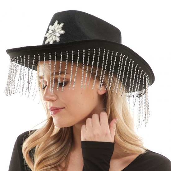 Black Gems Fringe Cowboy Hat