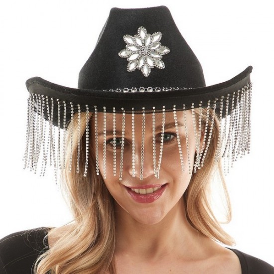 Black Gems Fringe Cowboy Hat