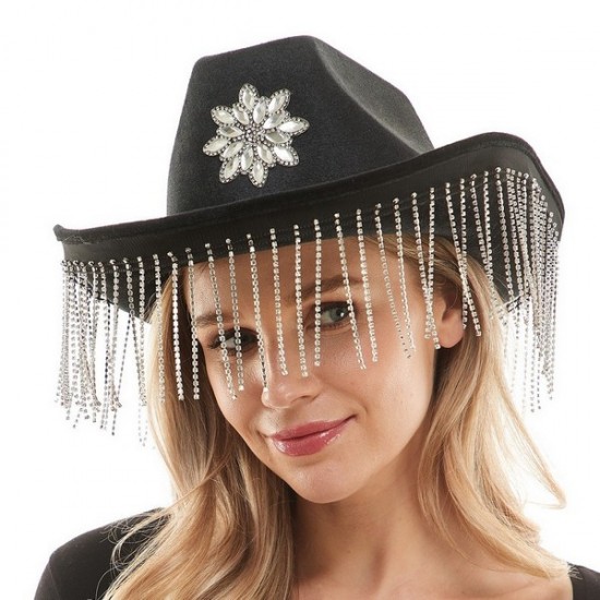 Black Gems Fringe Cowboy Hat