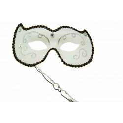 White Masquerade Mask on Stick