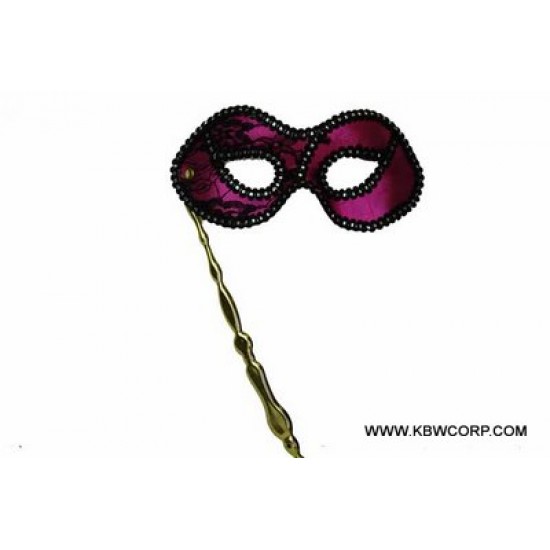 Hot Pink Lace Masquerade Mask on Stick Hot Pink Lace Masquerade Mask on Stick