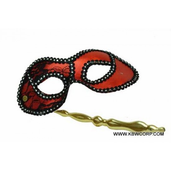 Red Lace Masquerade Mask on Stick Red Lace Masquerade Mask on Stick