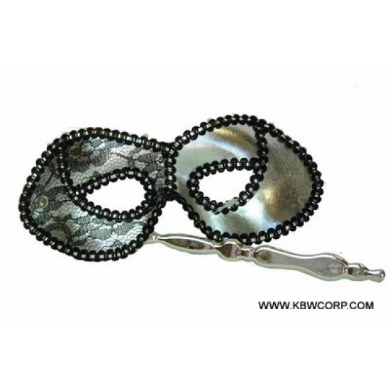 Silver Lace Masquerade Mask on Stick