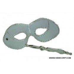 White Masquerade Mask on Stick