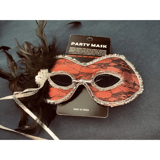 Red & Black Feather Lace Party Mask