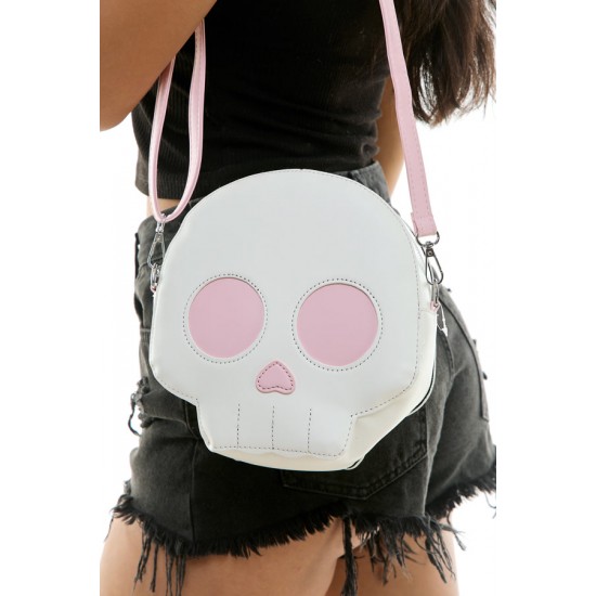 White Skull Crossbody with Pink Accents White Skull Crossbody with Pink Accents
