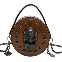 Brown Studded Skull Mini Crossbody Bag