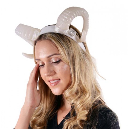 Light-Up White Ram Horn Headband