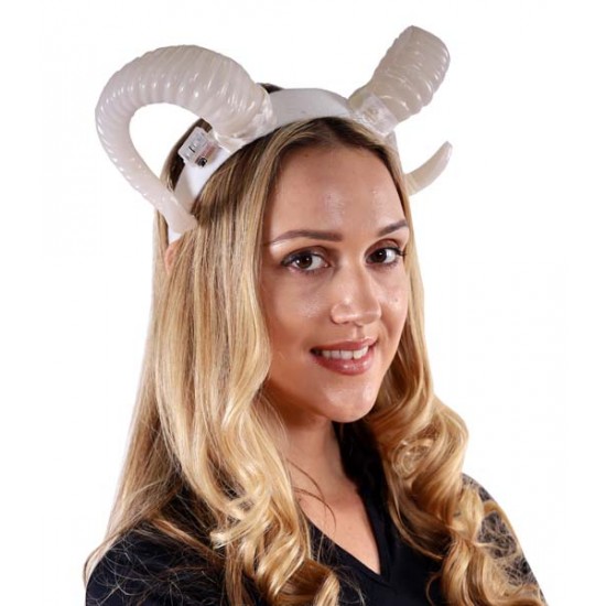 Light-Up White Ram Horn Headband