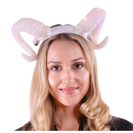 Light-Up White Ram Horn Headband