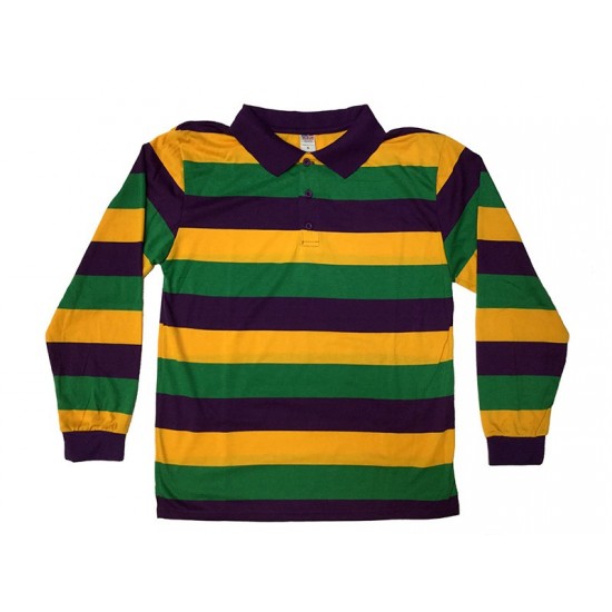 Mardi Gras Striped Long Sleeve Polo - XXL
