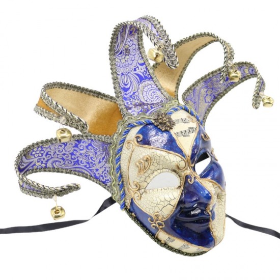 Blue & Gold Venetian Jester Mask