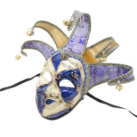 Blue & Gold Venetian Jester Mask