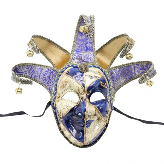 Blue & Gold Venetian Jester Mask