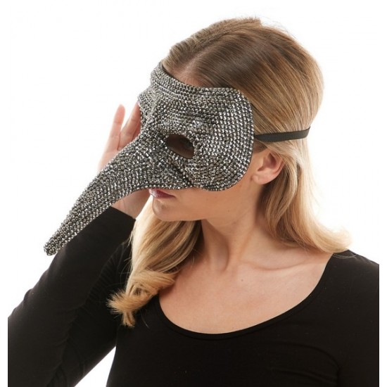 Silver Rhinestone Long Nose Mask