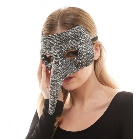 Silver Rhinestone Long Nose Mask