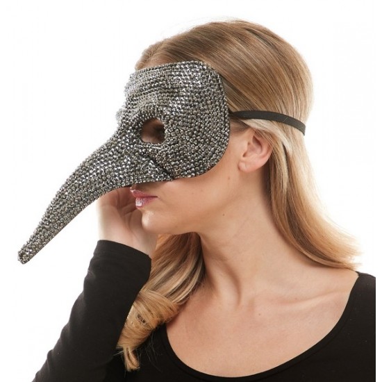 Silver Rhinestone Long Nose Mask