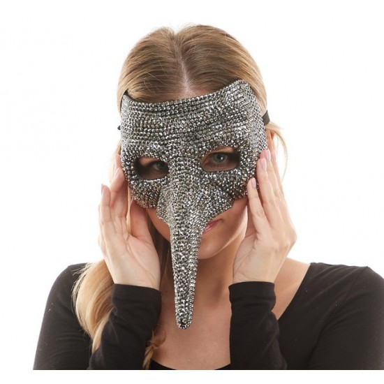 Silver Rhinestone Long Nose Mask