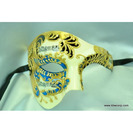 Blue & Gold Baroque Music Half Face Mask