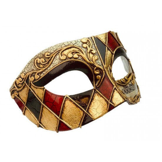 Gold & Black Diamond Pattern Venetian Mask