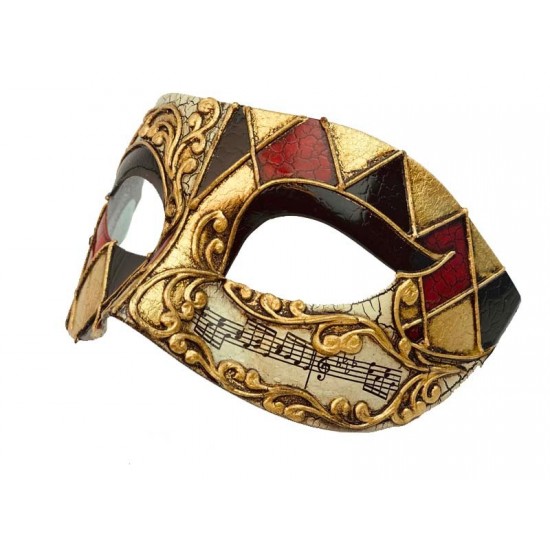 Gold & Black Diamond Pattern Venetian Mask