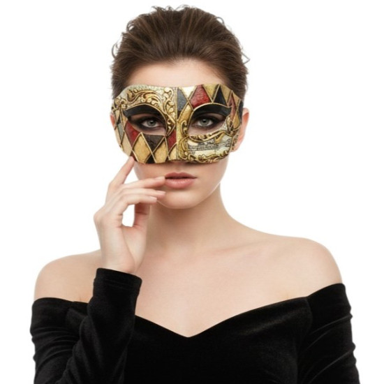 Gold & Black Diamond Pattern Venetian Mask