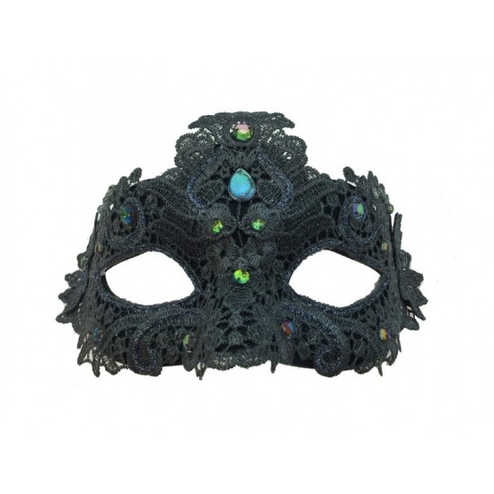 Gray Elegant Lace Mask with Gems