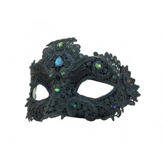Gray Elegant Lace Mask with Gems