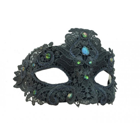 Gray Elegant Lace Mask with Gems