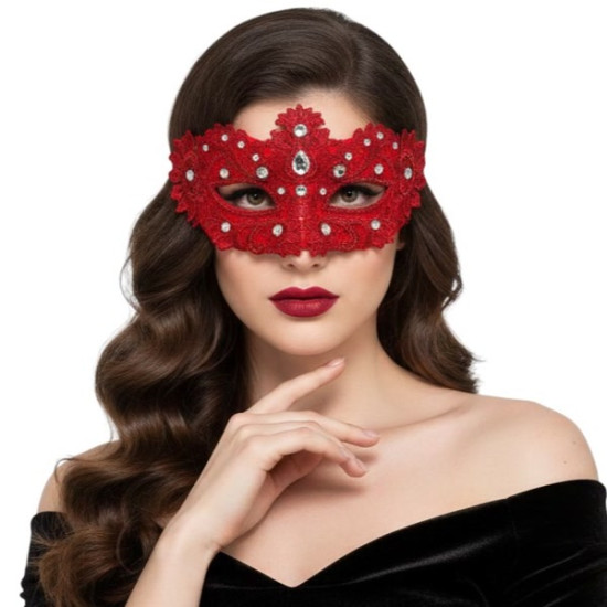Red Elegant Lace Mask with Gem