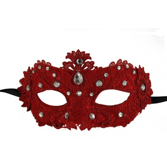 Red Elegant Lace Mask with Gems