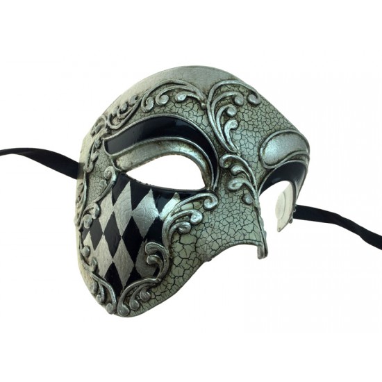 Silver & Black Classic Venetian Mask