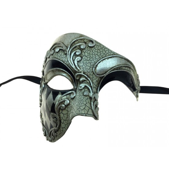 Silver & Black Classic Venetian Mask