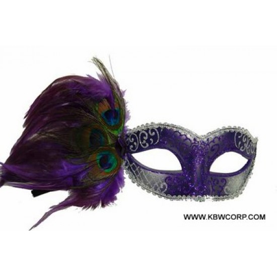 Purple Mask with Peacock Feathers Purple Mask with Peacock Feathers