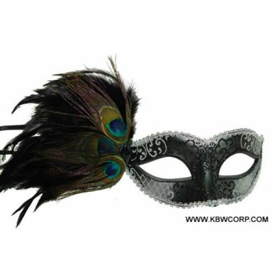 Black Mask with Peacock Feather