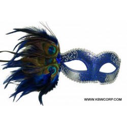 Blue Mask with Peacock Feathers