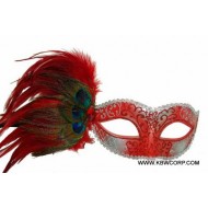 Red Mask with Peacock Feathers