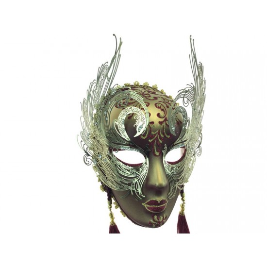 Burgundy & Gold Winged Mask