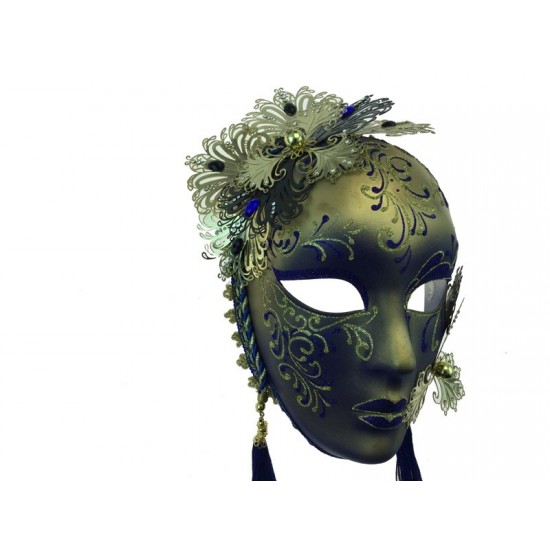 Blue & Gold Floral Mask